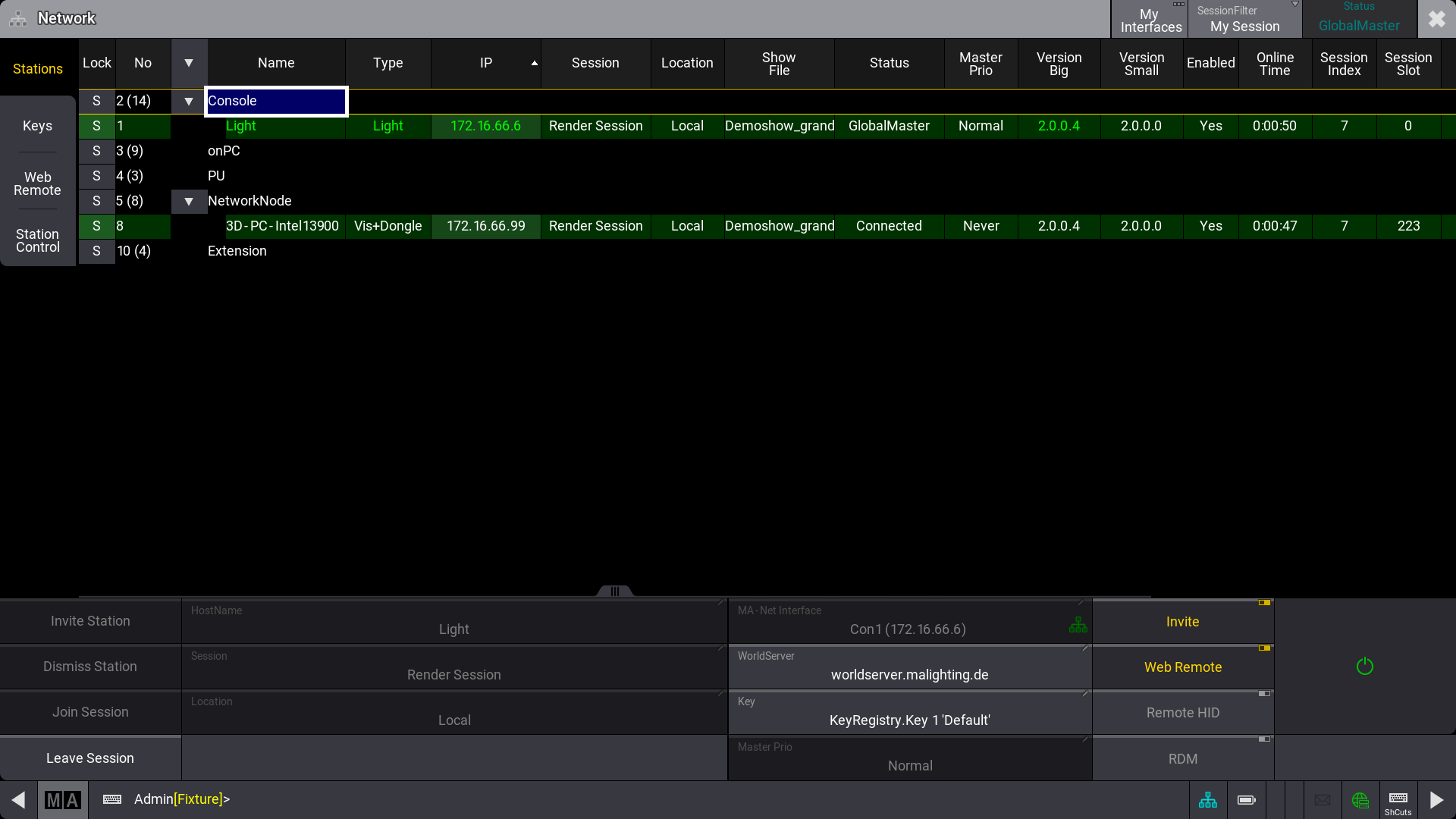 Network menu with connected viz-key