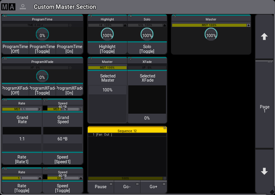 The Custom Master Section Window with all areas visible.