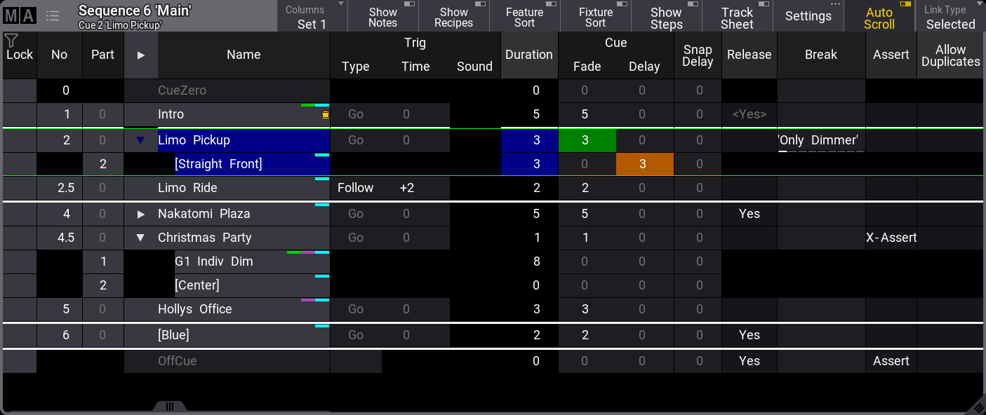 This iamge show the Sequence Sheet in normal mode.