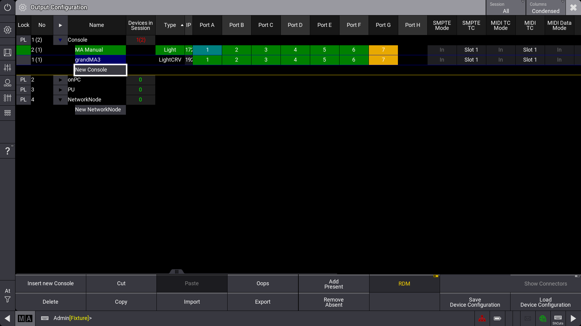 Connector Configuration options with Port A in RDM mode and RDM activated globally in the bottom right.