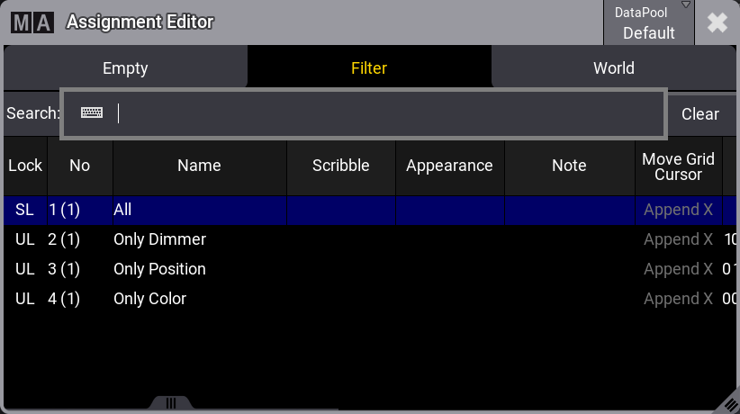 The assignment editor is used to select a filter for a sequence.