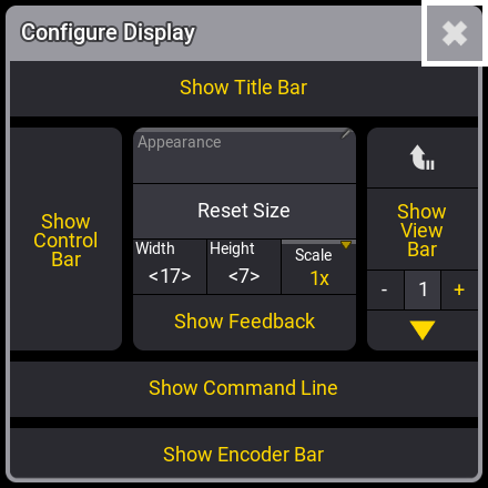 The image shows an open configure display pop-up window.