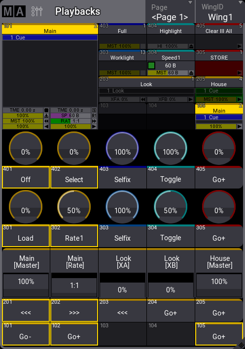 Playback window showing all four rows and both labels and executor handles