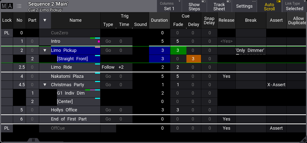 This image show the Sequence Sheet in normal mode.