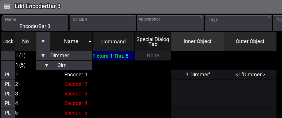 Set a command in the encoder bar editor