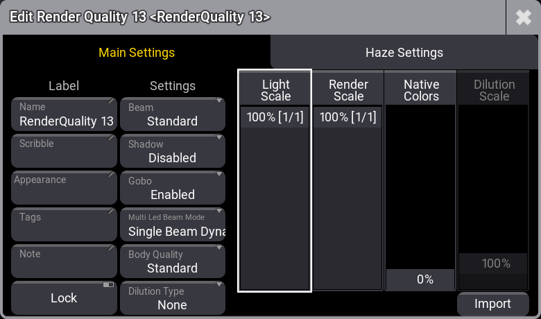 The Render Quality Editor on the Main Settings tab.