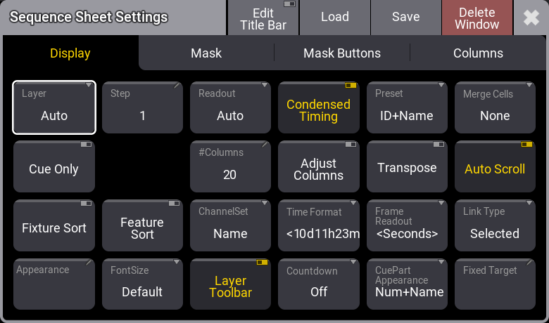 This image shows the sequence sheet settings.