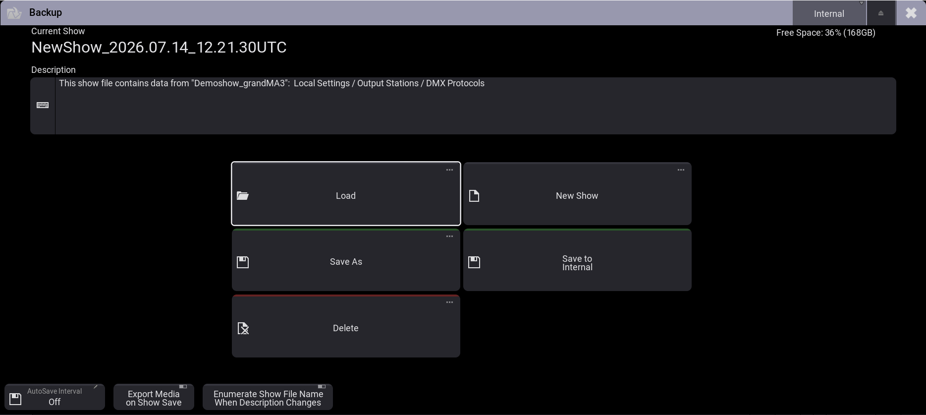 Backup Menu New Show