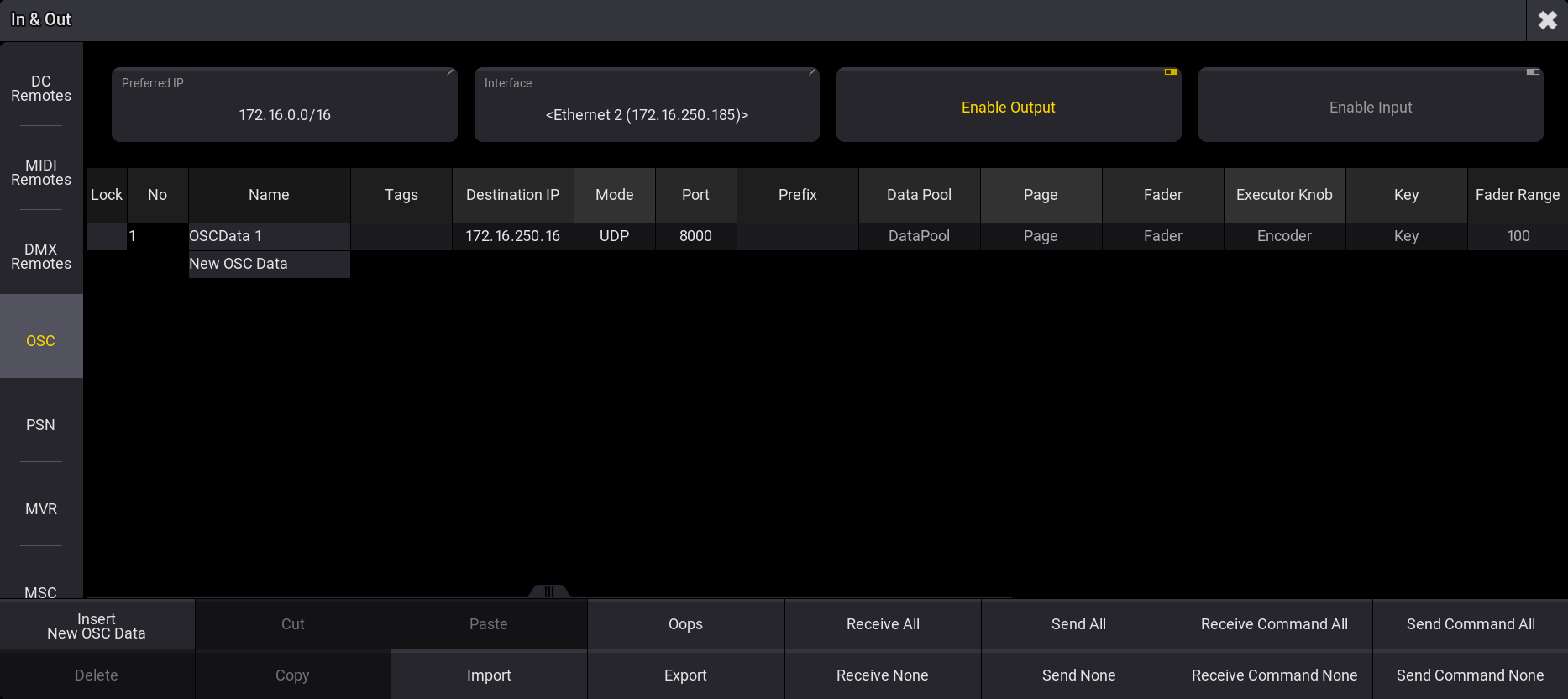 Open OSC Menu without any values.