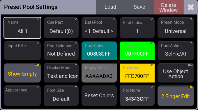 Preset Pool Settings pop-up showing all the settings for a preset pool.