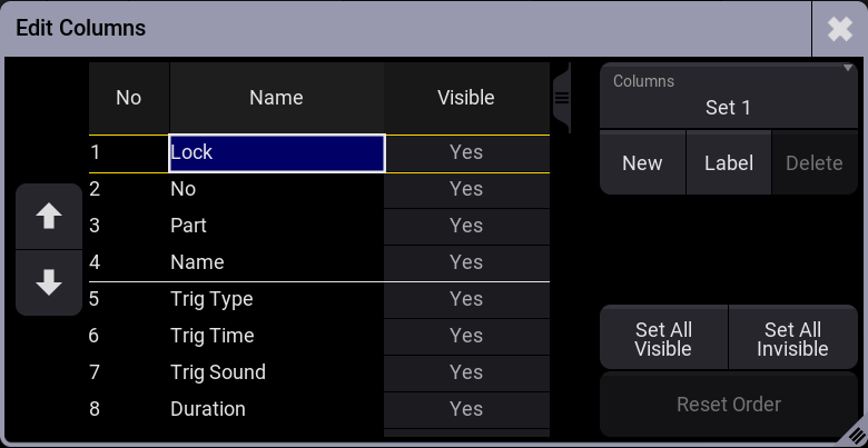 The sequence sheet with the columns tab is shown.