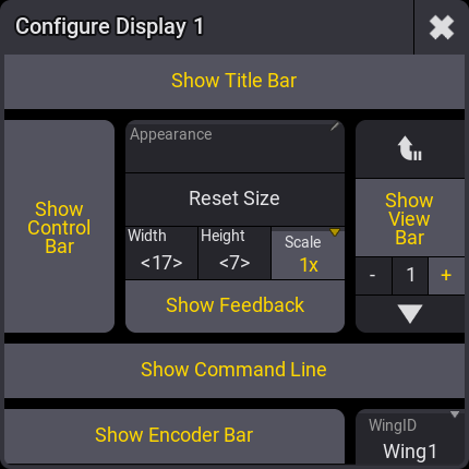 The image shows an open configure display pop-up window.