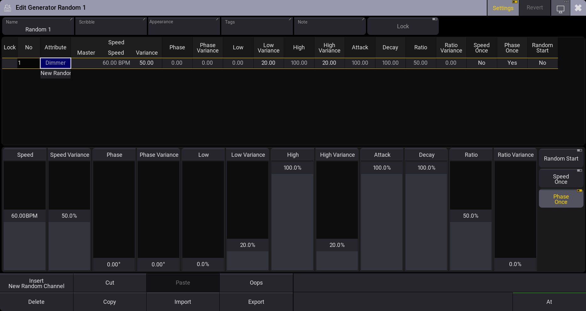 This is the Generator Random editor