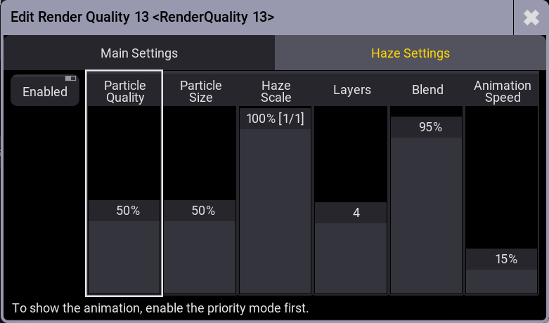The Render Quality Editor on the Haze Settings tab.