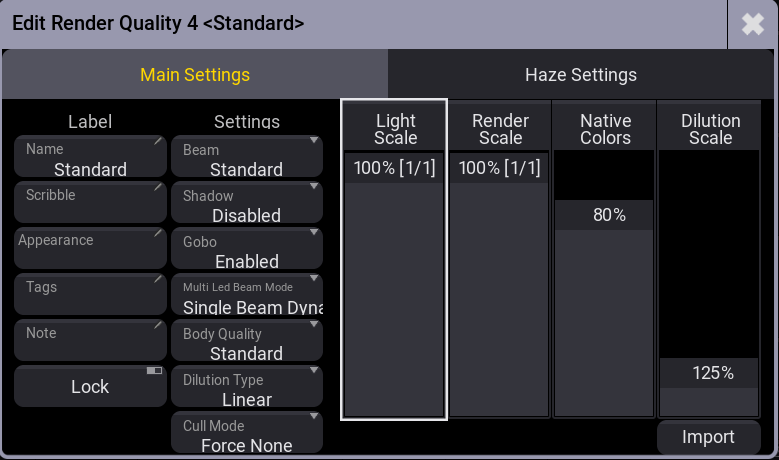 The Render Quality Editor on the Main Settings tab.
