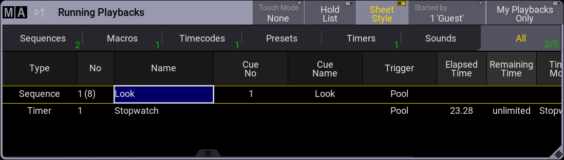 Running playbacks window in sheet style - one sequence and one timer started by Guest