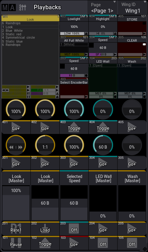 Playback window showing all four rows and both labels and executor handles