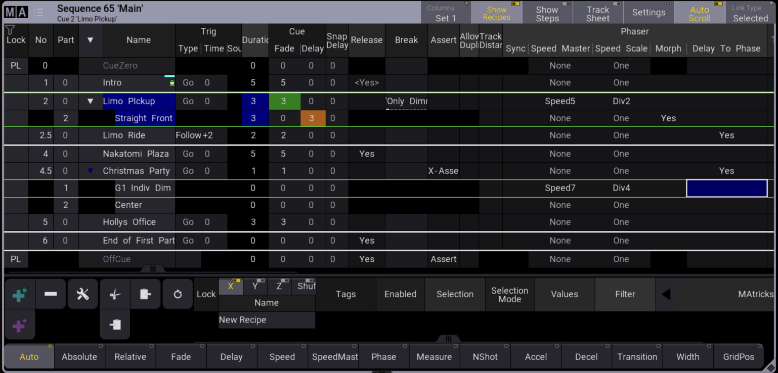 This image show the Sequence Sheet in normal mode.